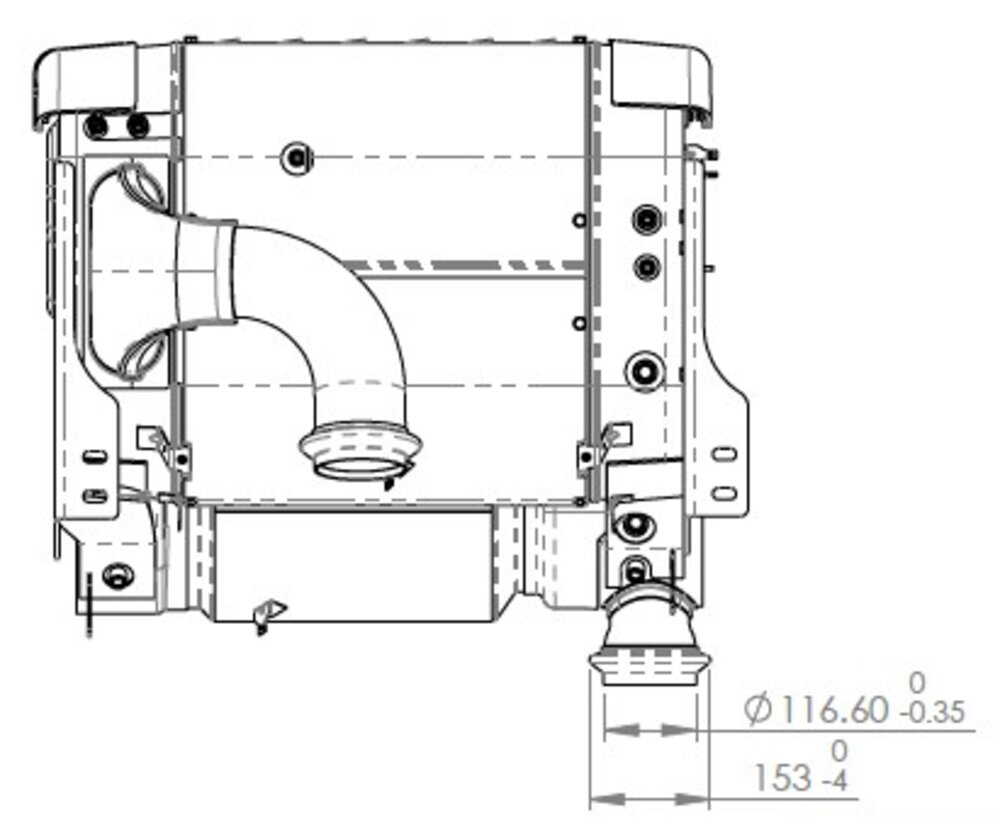 35022 Dinex OneBox Side View Technical Drawing | Detroit Diesel DD13/DD15